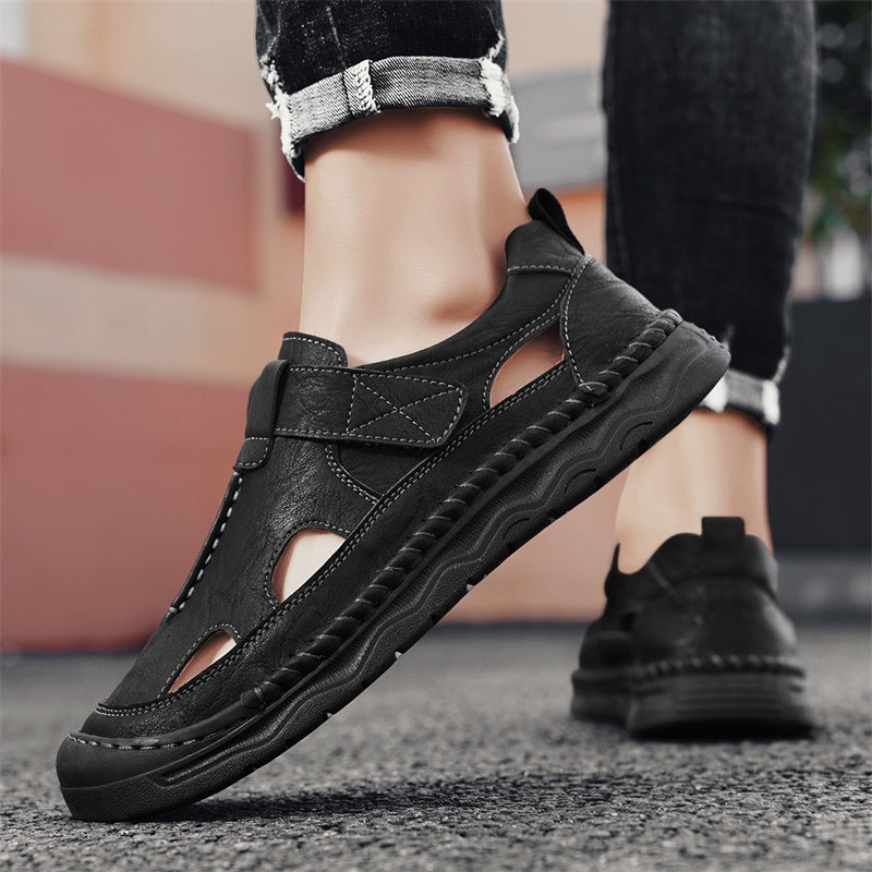 Damen Bequeme Leder-Sandalen mit verstellbarem Riemen und rutschfester Sohle EB