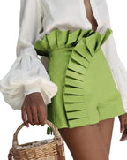 Damen Shorts mit eleganten Rüschendetails und hohem Taillenbund EB