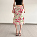 Damen eleganter Midirock mit floralen Motiven und schwingendem Schnitt EB