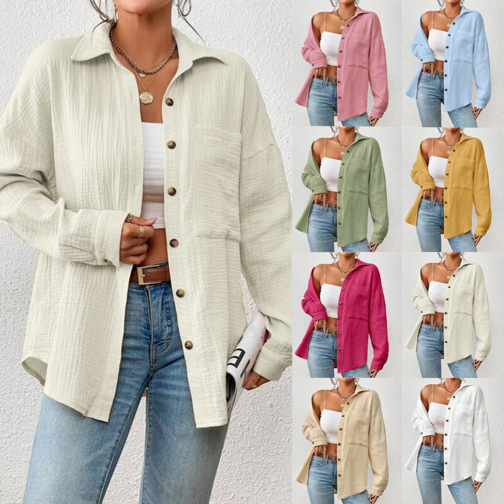 Damen Lässiges Overshirt mit Knopfleiste und Brusttasche EB