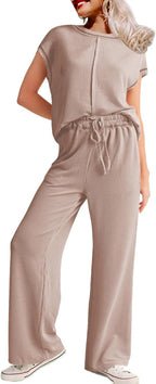 Damen lässiges Jumpsuit mit weit geschnittenem Bein und elastischem Bund EB