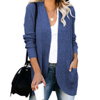Damen legerer Strickmantel mit Taschen und offenen Front EB