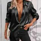 Damen elegante Bluse aus schimmerndem Stoff mit klassischem Kragen EB