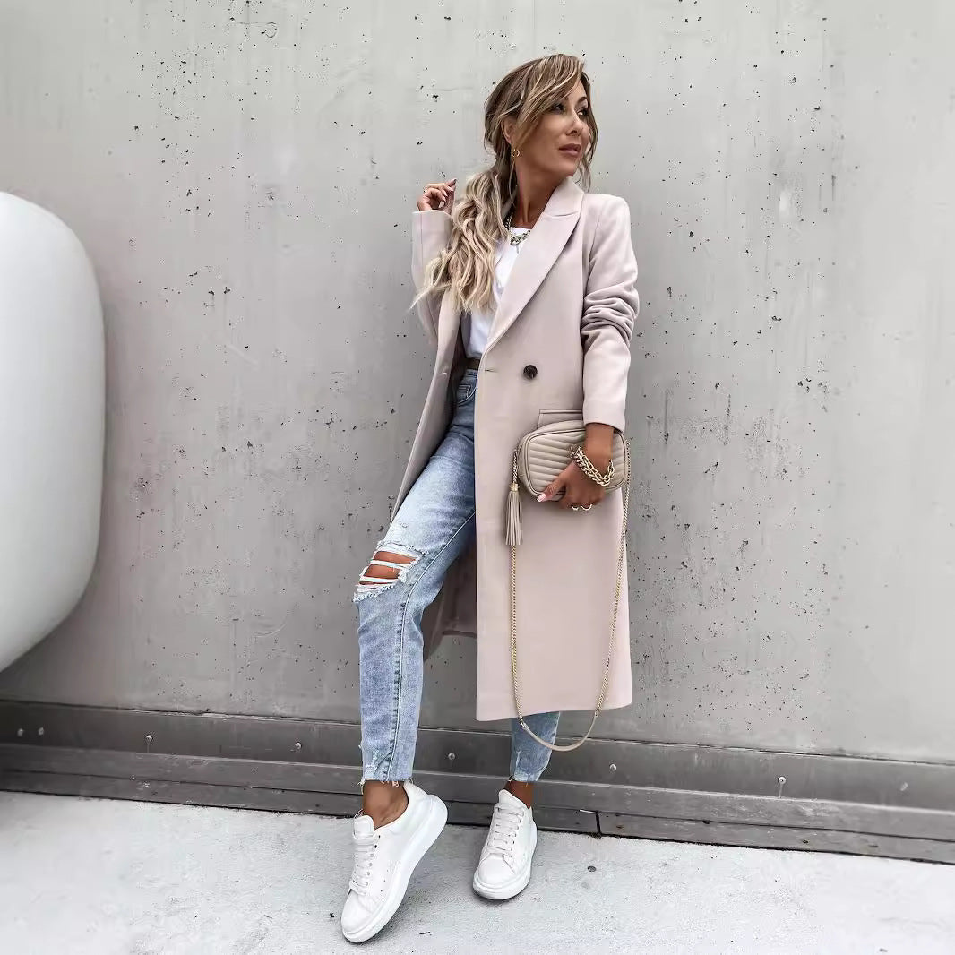 Damen eleganter Wollmantel im Oversized-Stil EB