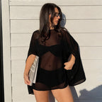 Damen eleganter transparenter Poncho mit Makramee-Detail EB