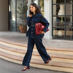 Damen Denim-Jumpsuit mit elegantem Gürtel und weitem Bein EB