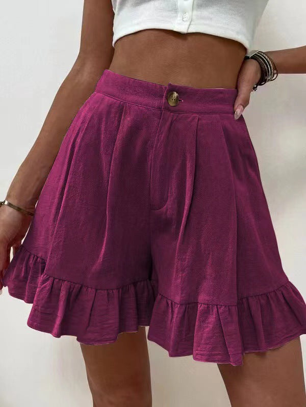 Damen Volant-Shorts mit elastischem Bund und seitlichen Taschen EB