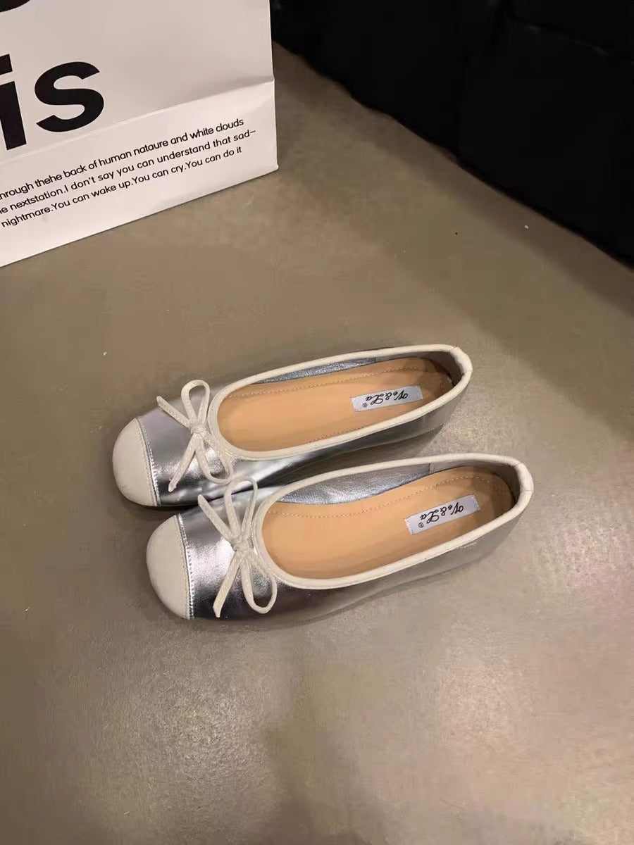 Damen Ballerinas mit schimmerndem Obermaterial und verspieltem Schleifendesign EB