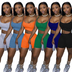Damen Sportliches Set mit figurbetonendem Crop-Top und Shorts EB