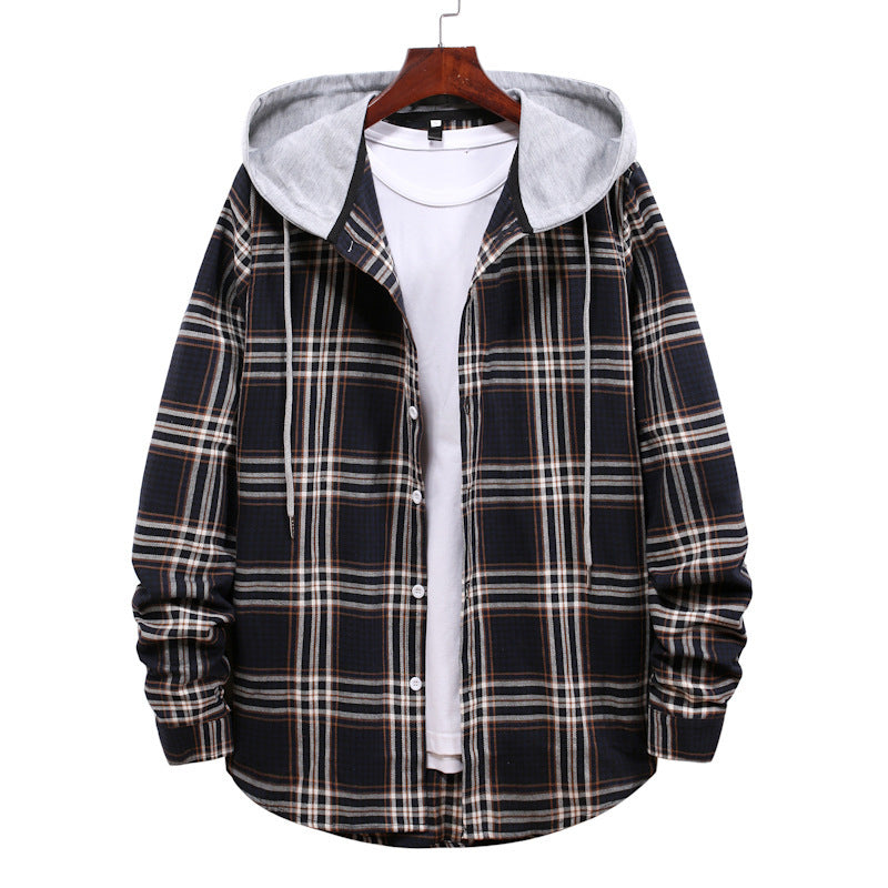 Damen Hemdjacke mit integrierter Kapuze und kariertem Muster EB