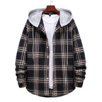 Damen Hemdjacke mit integrierter Kapuze und kariertem Muster EB