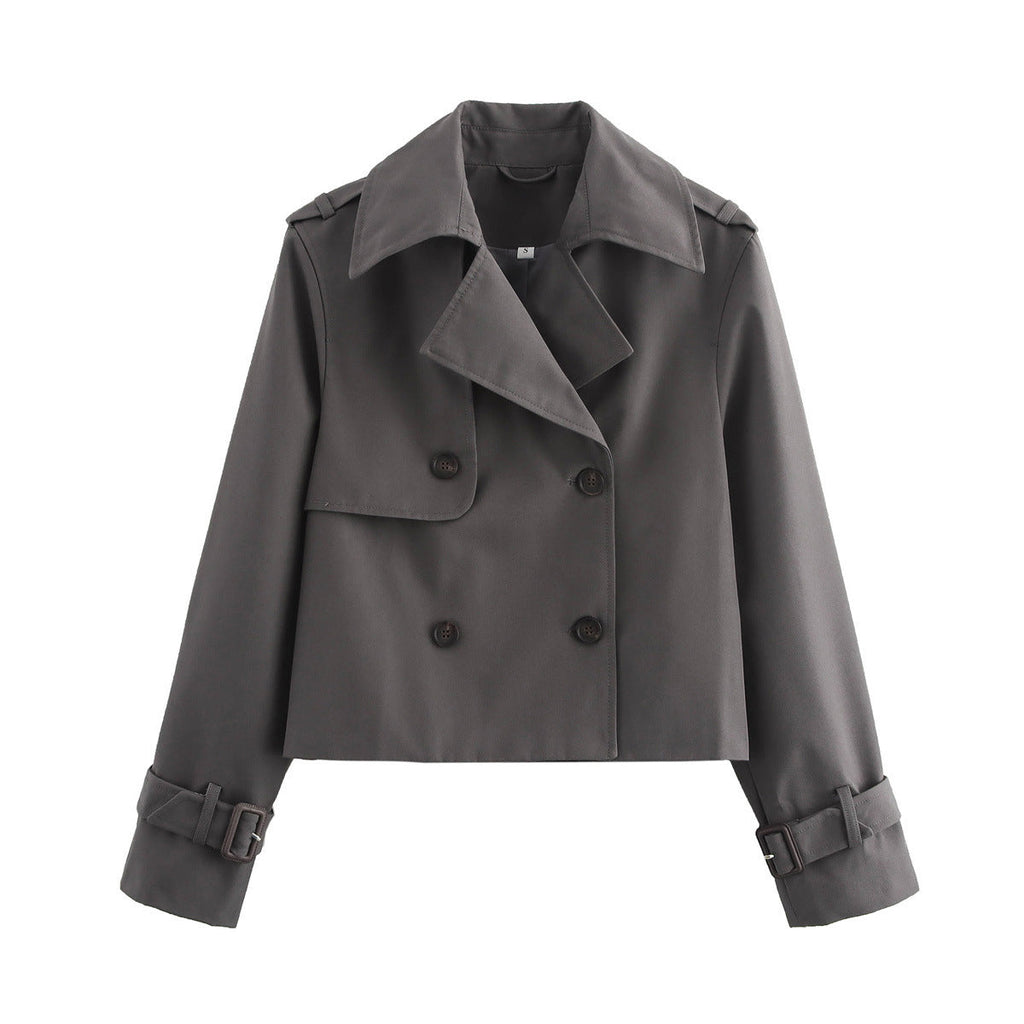 Damen nan kurzes Cropped-Trenchcoat mit doppelreihiger Knopfleiste, aufgesetzter Sturmschürze und verstellbaren Manschetten EB