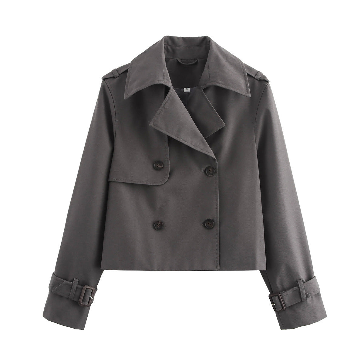 Damen nan kurzes Cropped-Trenchcoat mit doppelreihiger Knopfleiste, aufgesetzter Sturmschürze und verstellbaren Manschetten EB