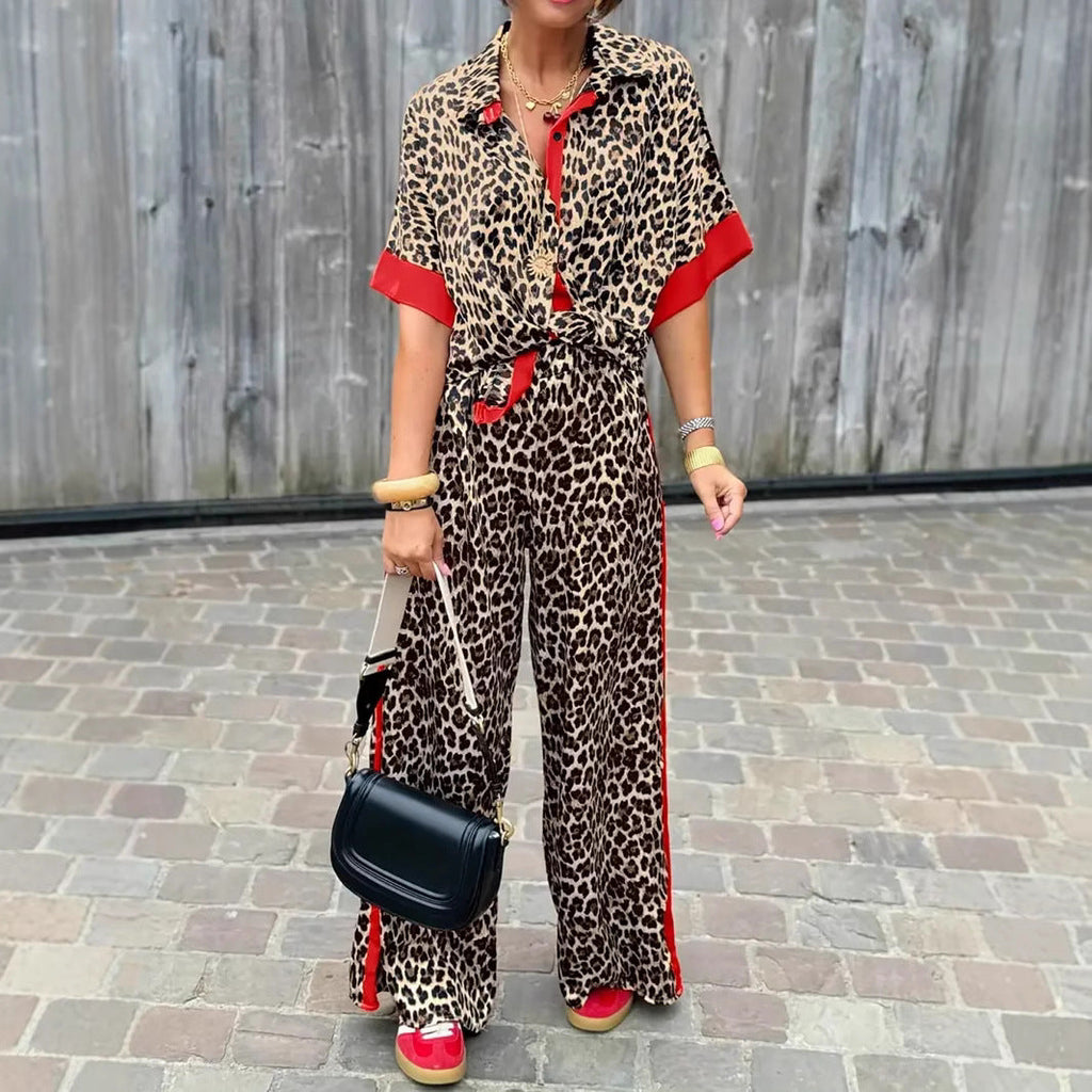 Damen Leinen-Jumpsuit mit Leopardenmuster und auffälligen Kontrasten EB