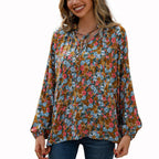 Damen lässige Bluse mit floralen Mustern und eleganten Rüschendetails EB