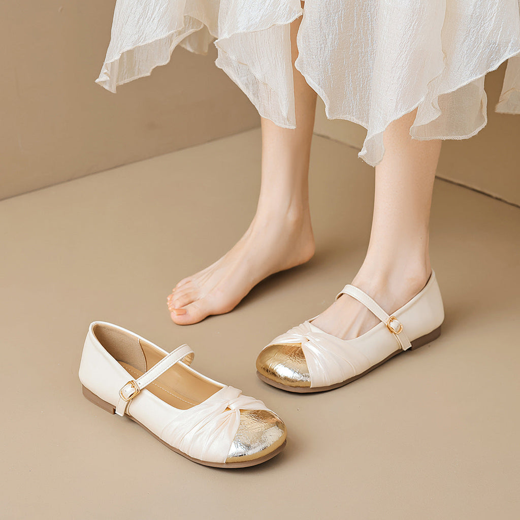Damen Ballerinas mit schimmerndem Metalleffekt und elegantem Riemchen EB