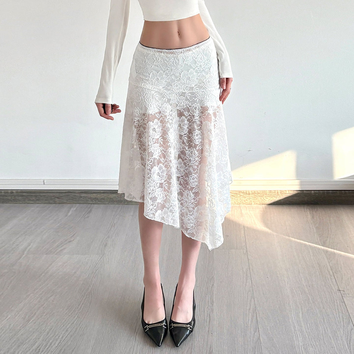 Damen eleganter Spitzenrock mit asymmetrischem Schnitt EB