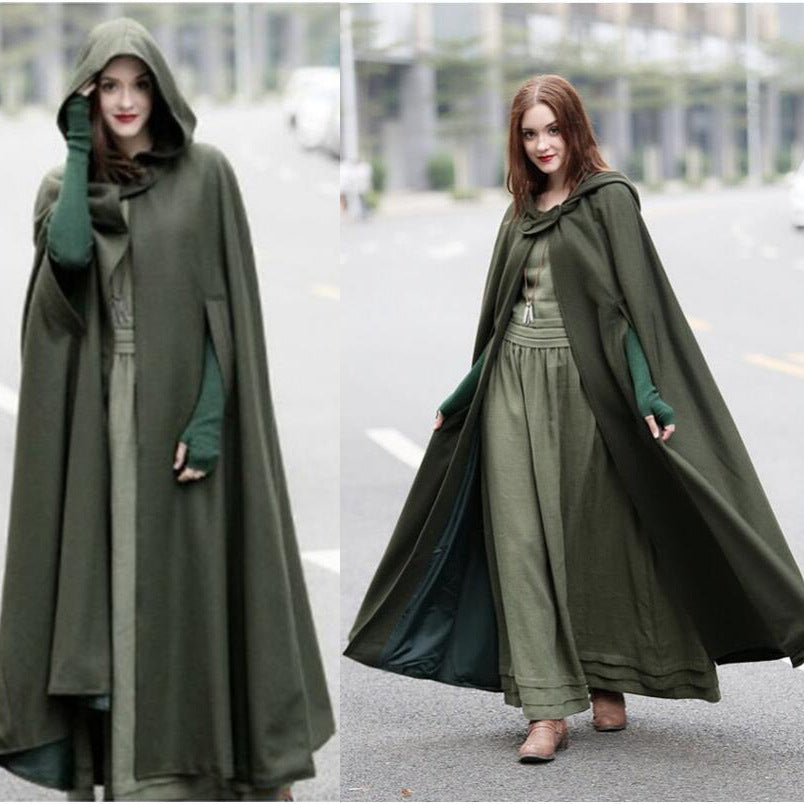 Damen eleganter Umhang mit Kapuze aus hochwertigem Stoff EB