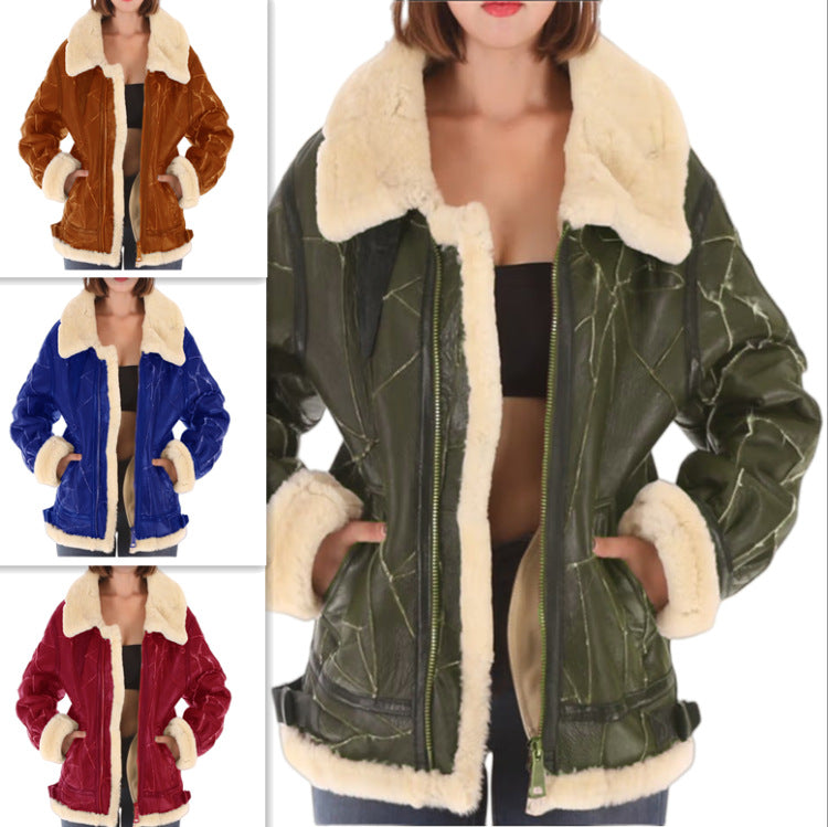 Damen Kunstfell gefütterte Pilotenjacke EB