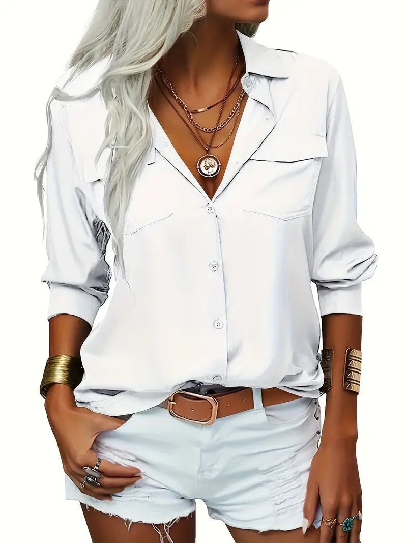 Damen lässige Bluse mit Taschen EB
