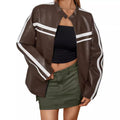 Damen Kunstlederjacke mit sportlichen Streifen EB