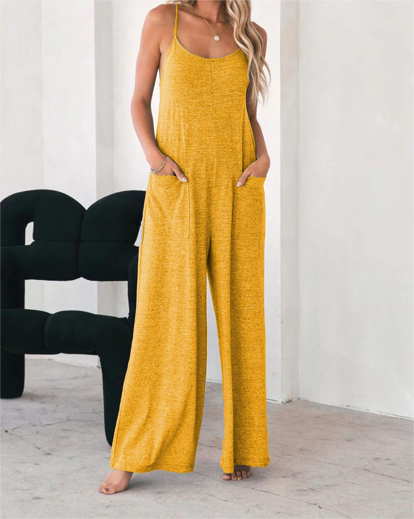Damen Luftiger Jumpsuit mit Taschen und Spaghettiträgern EB