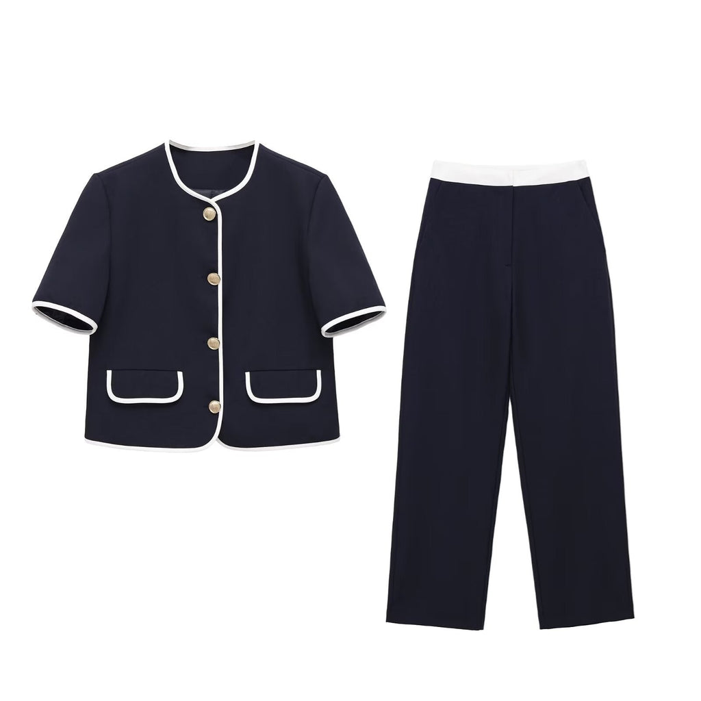 Damen modisches Set mit eleganter Jacke und weit geschnittenen Hosen EB