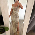 Damen Elegantes Longdress mit voluminösen Falten und tiefem Ausschnitt EB