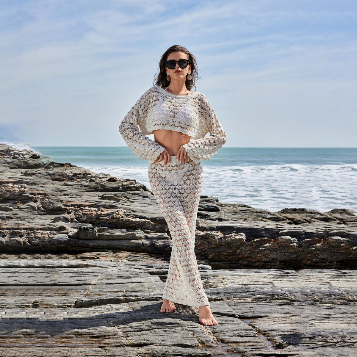 Damen Häkel-Set mit Crop-Top und Maxi-Rock EB