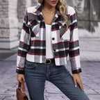 Damen Karierte Flanelljacke mit Taschen EB