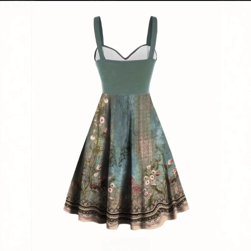 Damen  Kleid mit floralem Design und Zierknöpfen EB