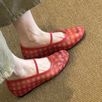 Damen Ballerinas mit modernem Karomuster und elastischem Riemchen EB