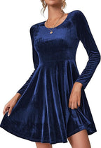 Damen A-Linien Kleid aus samtiger Qualität mit langen Ärmeln und Rundhalsausschnitt EB
