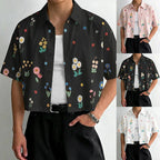 Damen nan kastig geschnittene Kurzarm-Hemdbluse mit floralem Allover-Print, Hemdkragen und kurzem Saum EB
