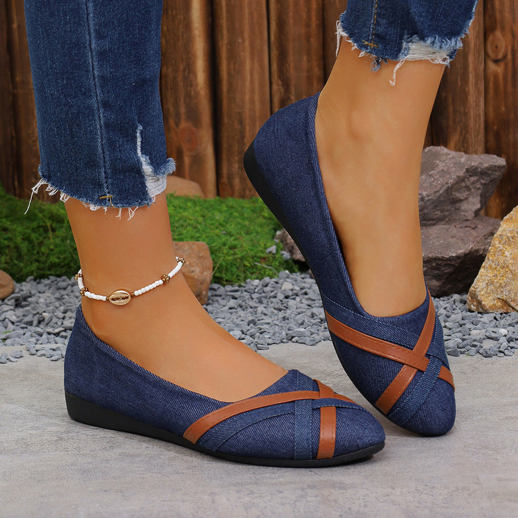 Damen Ballerinas aus Denim mit eleganten Lederapplikationen EB