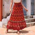 Damen Maxirock mit verspieltem Paisleymuster und Rüschendetails EB