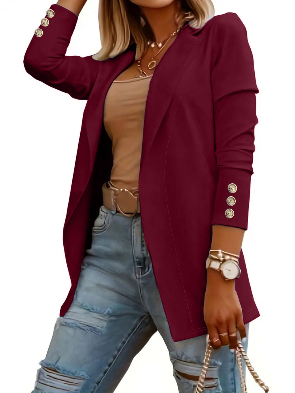 Damen Elegante Blazerjacke mit modischen Knopfdetails EB