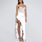 Damen Brautkleid mit Spitzenoberteil und asymmetrischen Rüschen EB