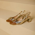 Damen Slingback-Pumps mit glamourösen Schmuckakzenten und komfortablem Blockabsatz EB