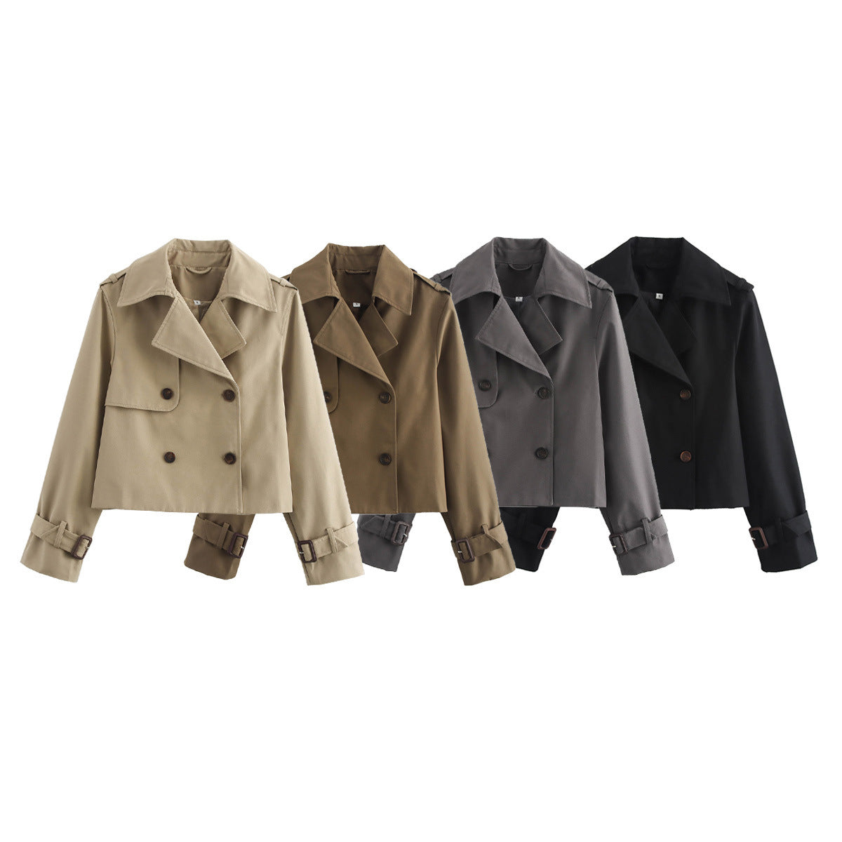 Damen nan kurzes Cropped-Trenchcoat mit doppelreihiger Knopfleiste, aufgesetzter Sturmschürze und verstellbaren Manschetten EB
