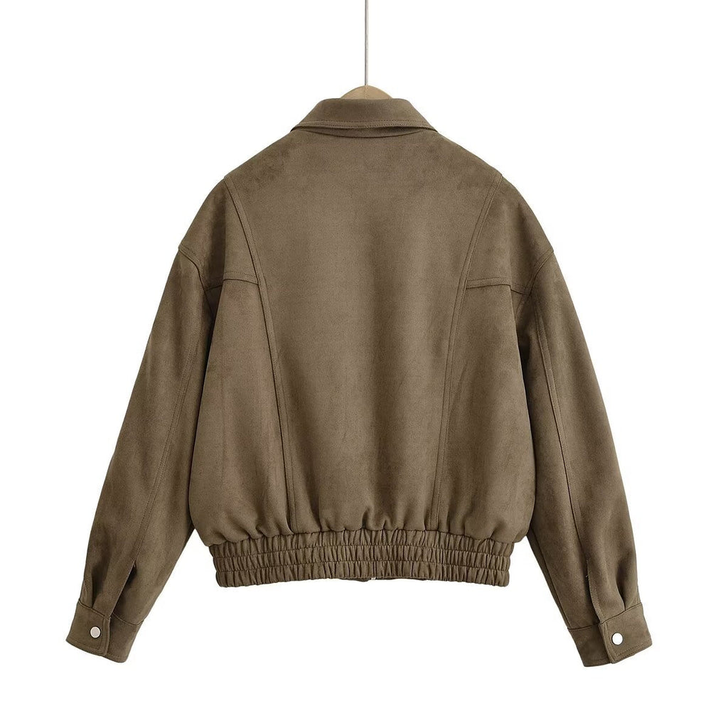 Damen Kunstleder Blousonjacke mit praktischen Taschen und elastischem Saum EB