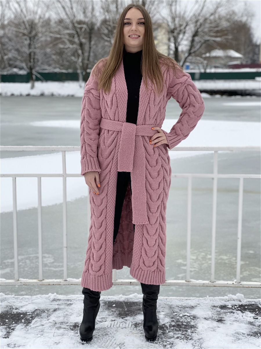 Damen Grobstrickmantel mit offenem Schnitt und praktischen Taschen EB