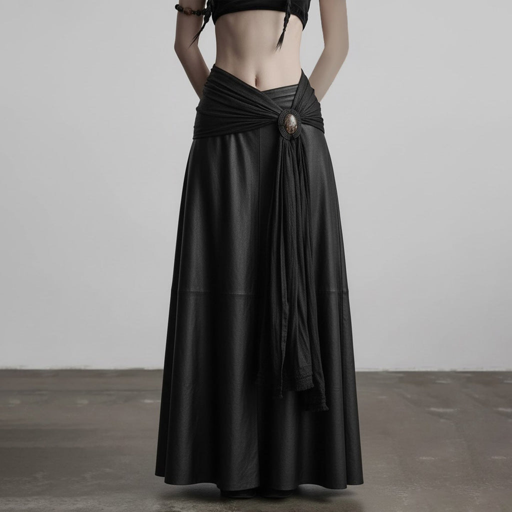 Damen eleganter Satin-Abendrock mit raffinierten Rüschen und Spitzenakzenten EB