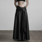 Damen eleganter Satin-Abendrock mit raffinierten Rüschen und Spitzenakzenten EB