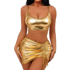 Damen Funkelndes Crop-Top und Minirock Set EB