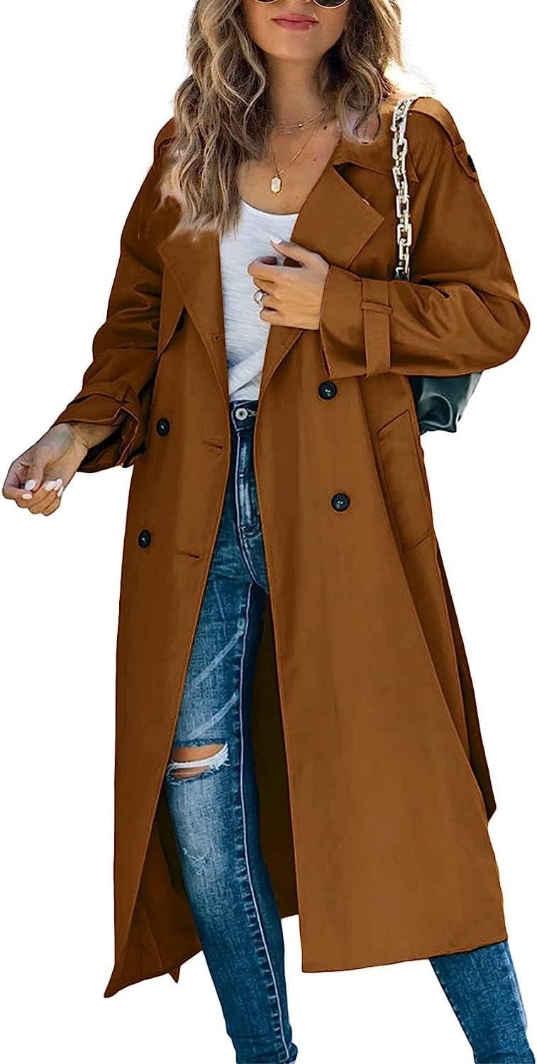 Damen Eleganter Trenchcoat im Oversize-Stil mit Taillengürtel EB