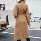 Damen eleganter Trenchcoat mit taillierbarem Gürtel und großen Taschen EB