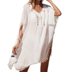 Damen luftiger Kaftan mit fransigen Akzenten und durchbrochenem Design EB