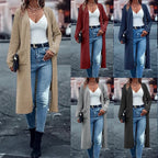 Damen Langer Strickmantel mit strukturiertem Design und praktischen Taschen EB