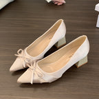 Damen elegante Ballerina-Pumps mit modischem Schleifendesign und stabiler Absatzhöhe EB